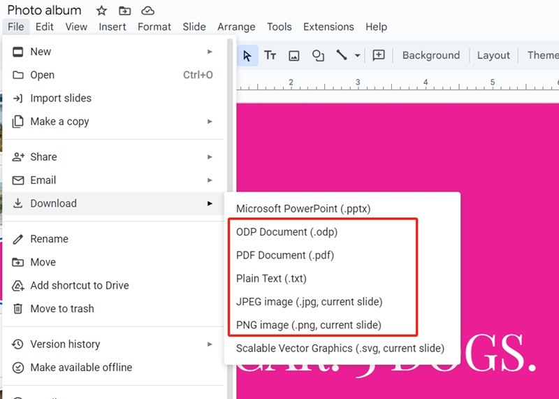 How to Convert Google Slides to PowerPoint Choose Format