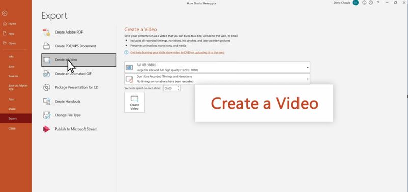 Turn a PowerPoint into a Video within Microsoft Office - Step 1