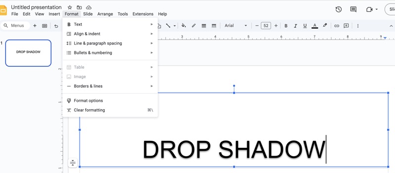 Drop Shadow Format Options in Google Slides