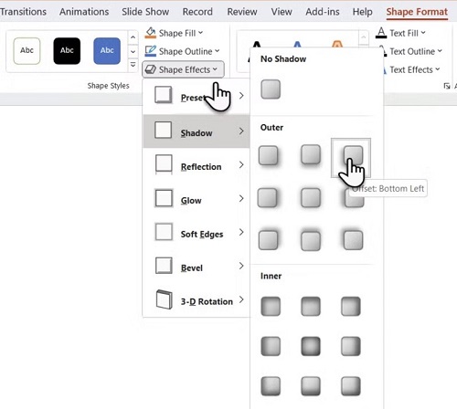 How to Add Drop Shadow in PowerPoint with Shape Effects