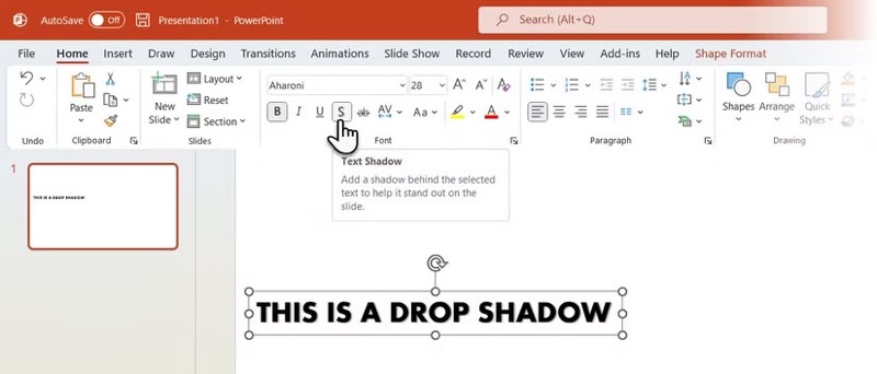 How to Directly Add a Drop Shdow to Text in  PowerPoint