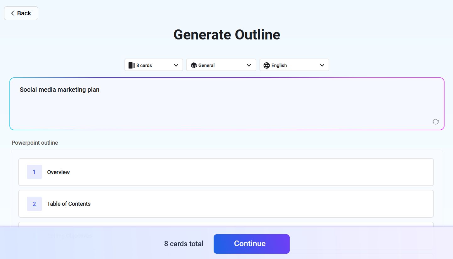Manage Outline of the AI Generated Presentation with Audio