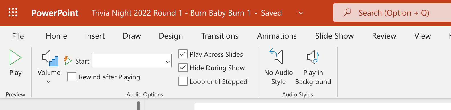 PowerPoint Audio Playback Settings