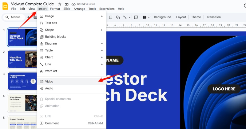 How to Add a Video to Google Slides - Insert Menu