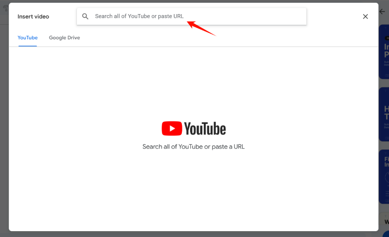 Search YouTube Video in Google Slides Window