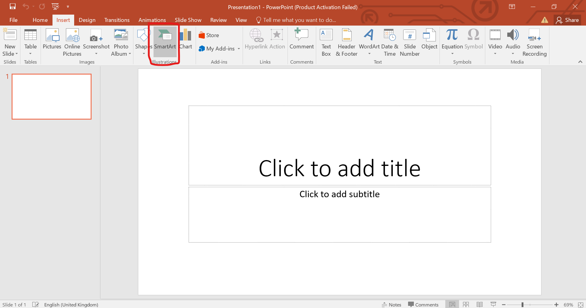 Create Venn Diagram in PowerPoint with SmartArt - Step 1