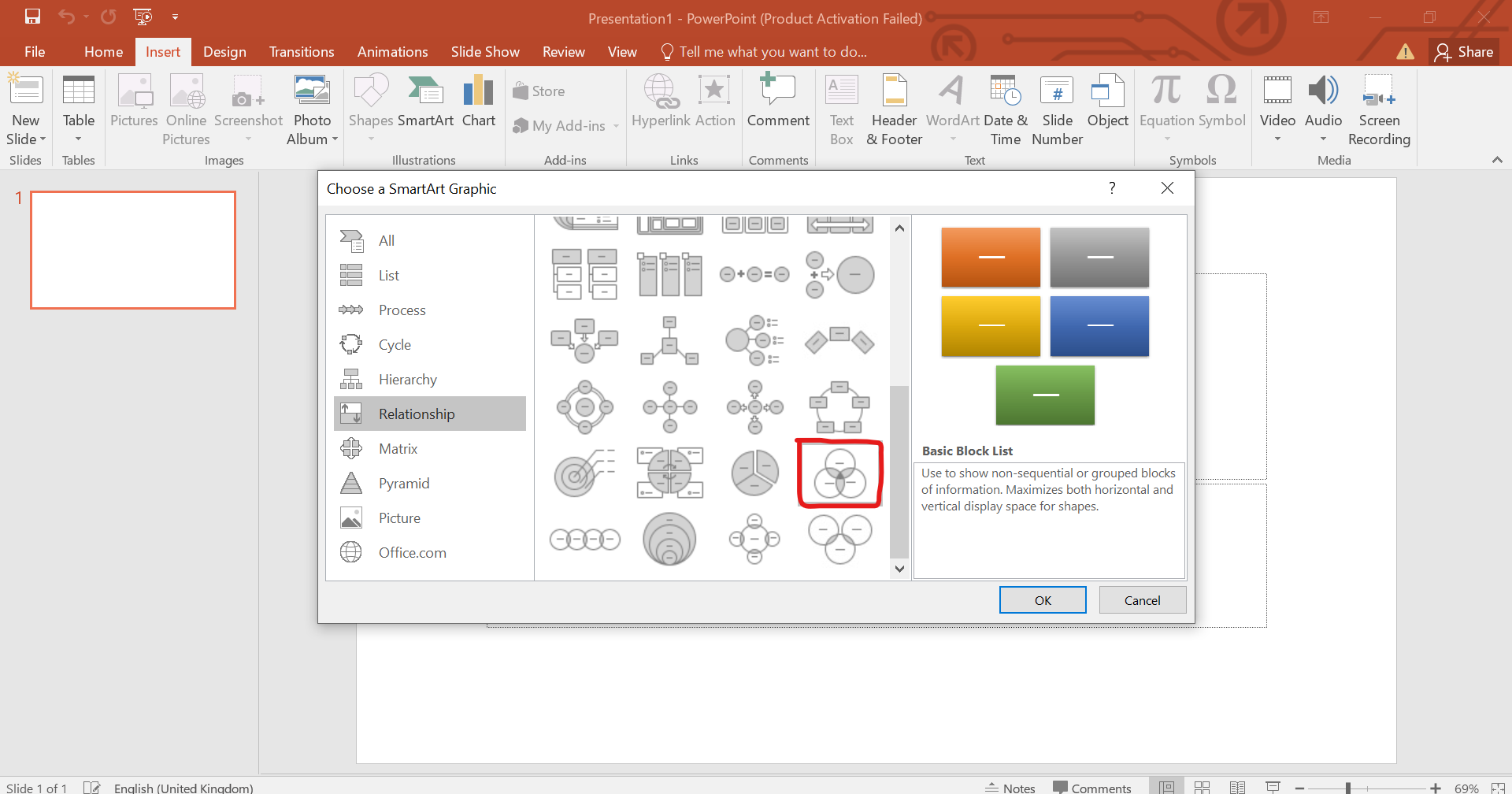 Create Venn Diagram in PowerPoint with SmartArt - Step 2