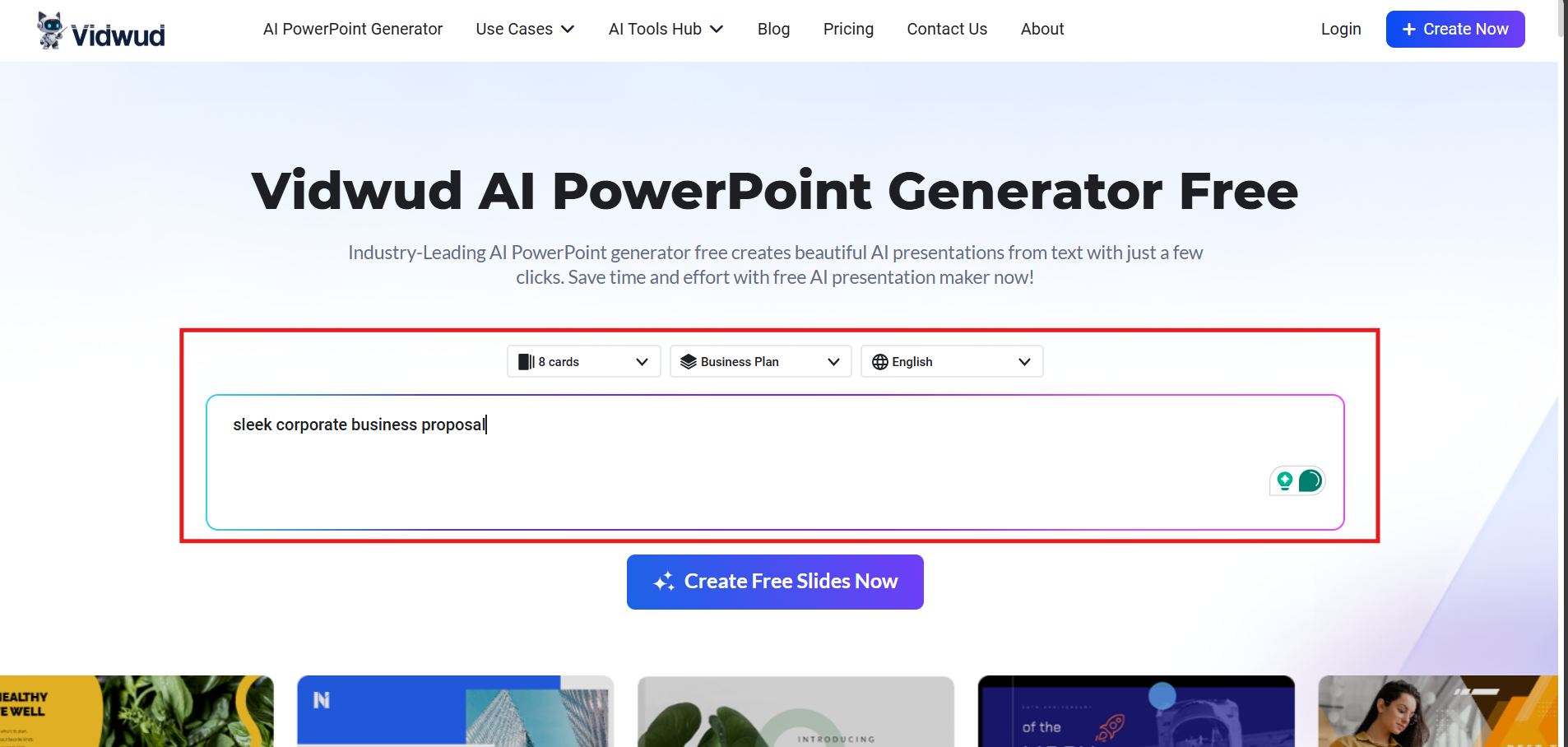 VidWud AI PowerPoint Generator Enter Prompts