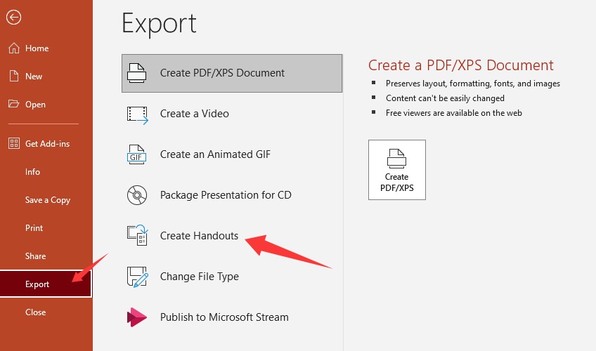 Microsoft Export PPT to Word