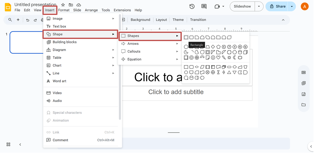 Add the Desired Shape in the Slides