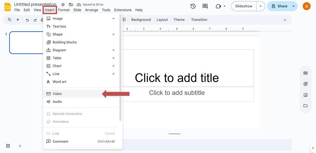 Click Insert then Video