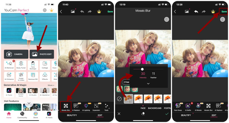 Use YouCam Perfect to Blur Face in a Photo