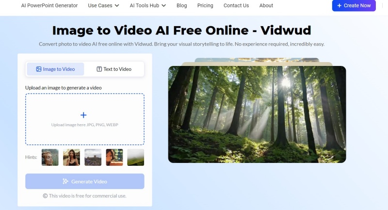 Vidwud Image to Video AI Home Page