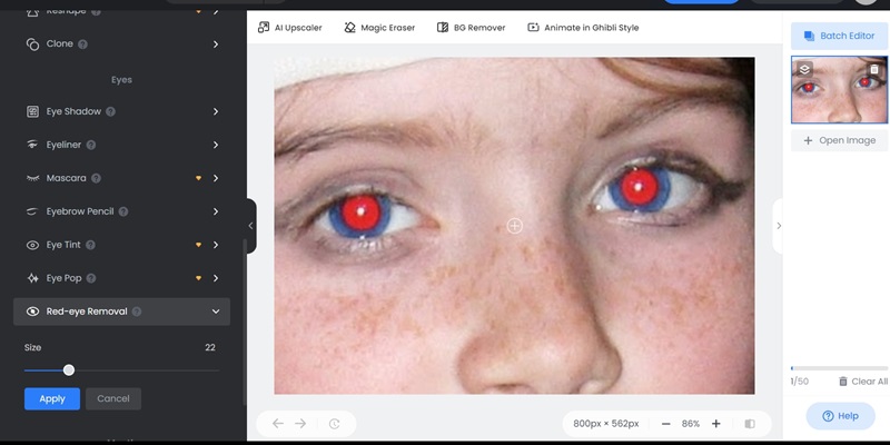 Fotor Red Eye Effect Remover Upload