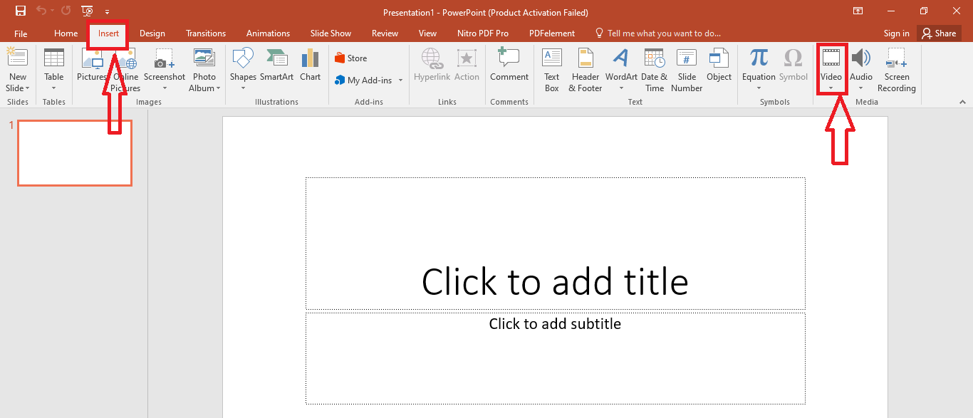 Click on Insert and Video