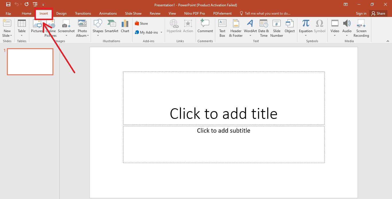 Click on Insert Button in PowerPoint