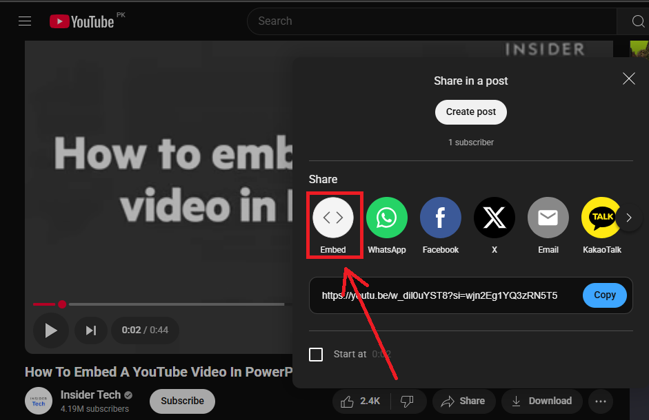 Click the Embed Icon and Copy It