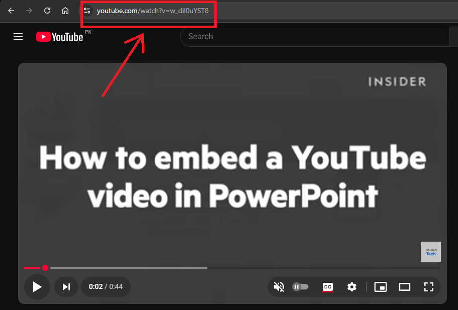 Copy the YouTube Video URL
