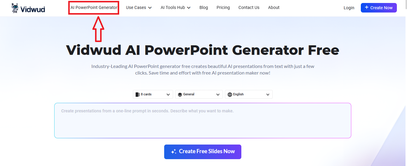 Go to Vidwud AI PowerPoint Generator