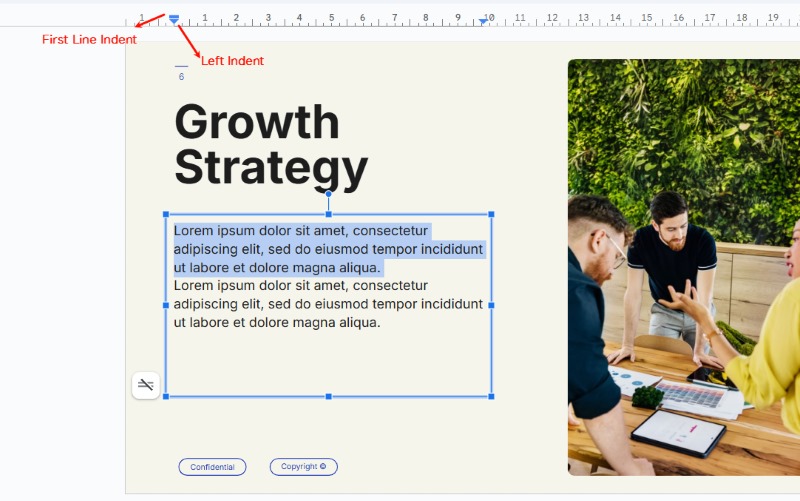 Hanging Indent Google Slides - Select Text