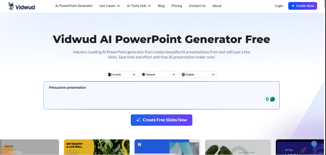 Vidwud AI PowerPoint Generator Enter Prompt