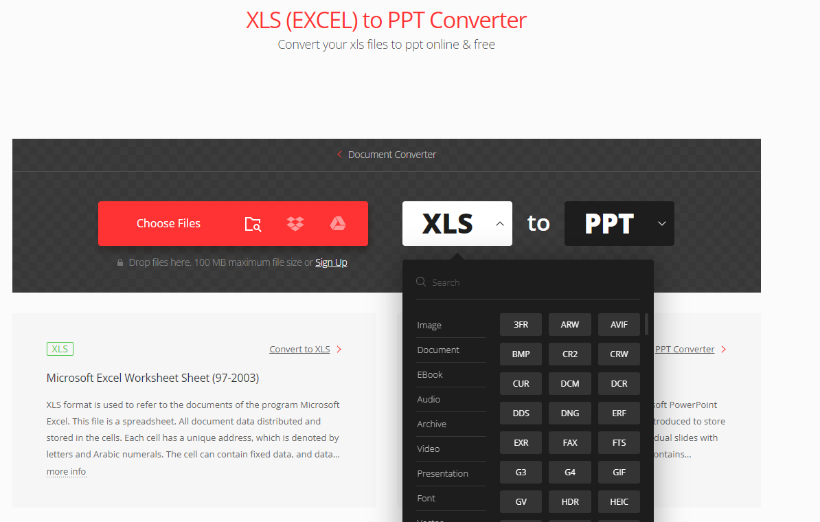 Convertio XLS to PowerPoint
