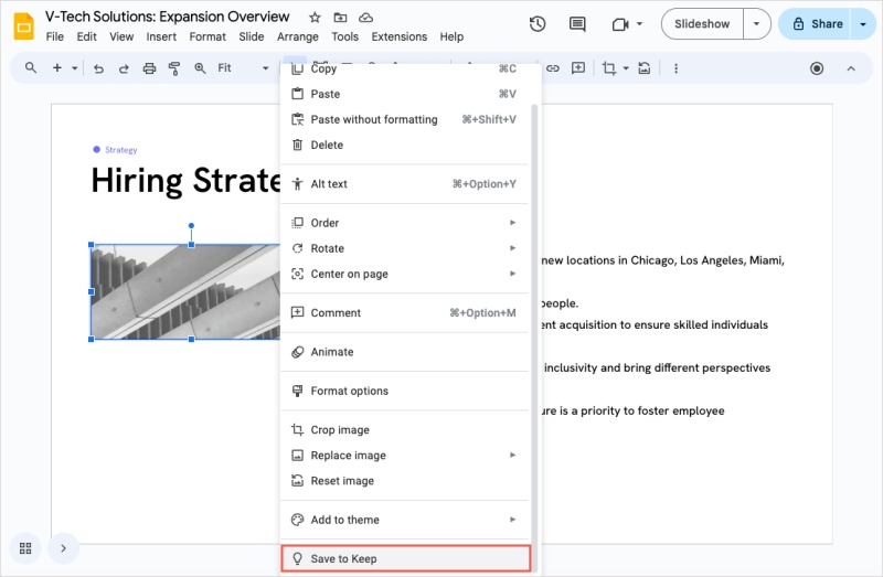 Save An Image From Google Slides Using Keep