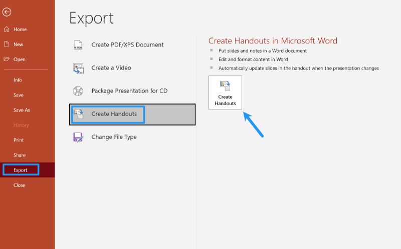 How to Print PowerPoint Slides with Notes in Word - Head to Export