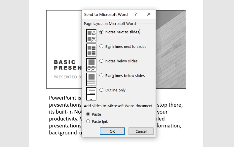 How to Print PowerPoint Slides with Notes in Word - Popup