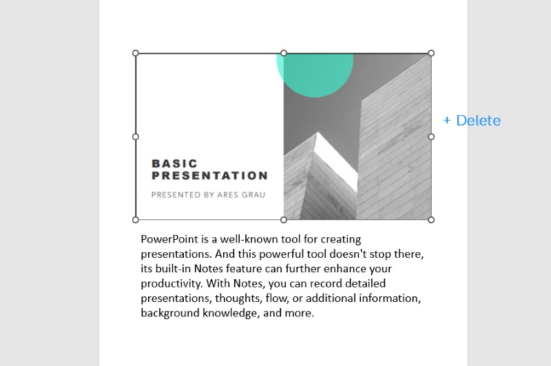 Print Notes in PowerPoint Without Slide Thumbnails 2 - Delete