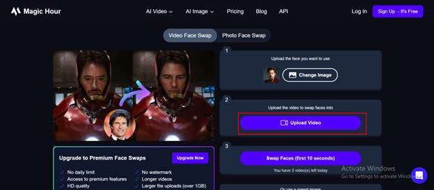 Click Upload Video