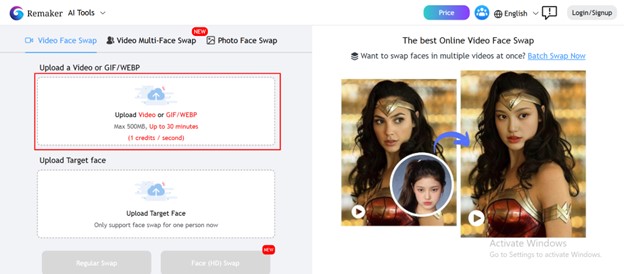 Remaker AI and Click Upload Video