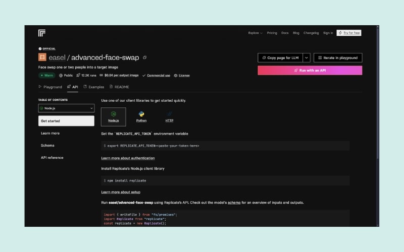 Replicate Face Swap AI Model Dashboard And Features Overview