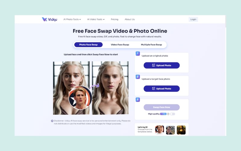 Vidqu AI Replicate Face Swap AI Multi-Face Processing Interface
