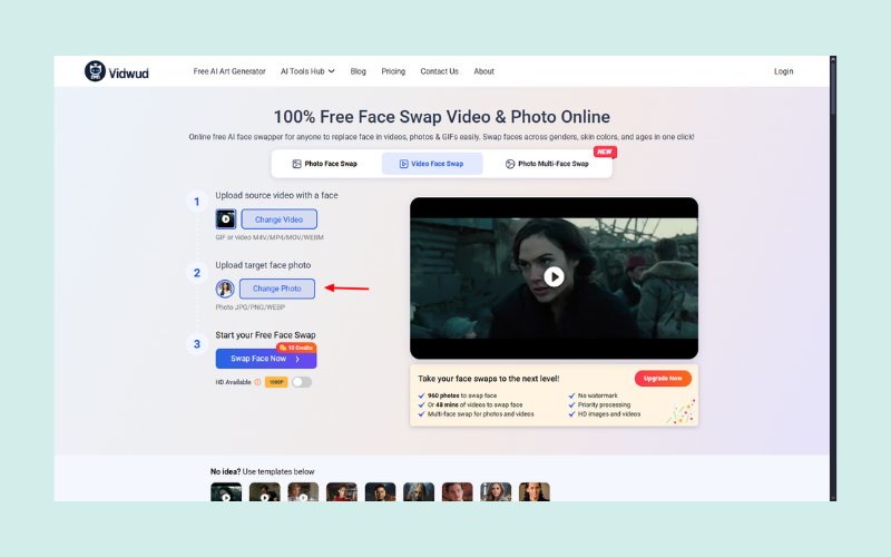Vidwud Free Video Face Swap AI Upload Target Face Photo