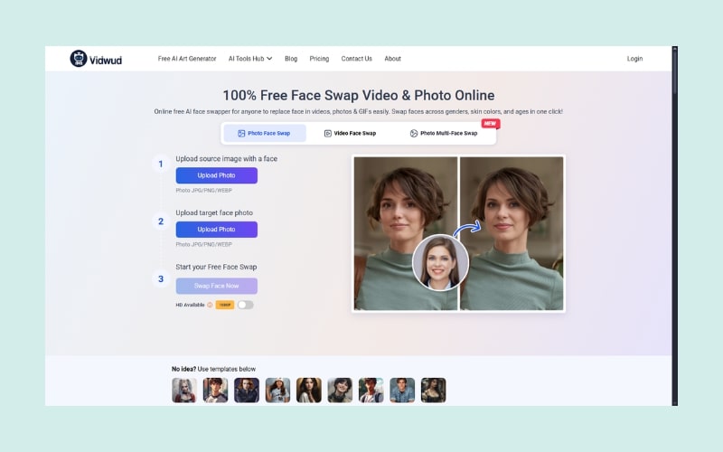 Vidwud Replicate Face Swap AI Alternative Tool Main Interface