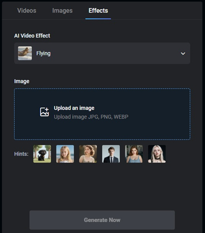 Uploading Image With Vidwud AI Flying Video Effect