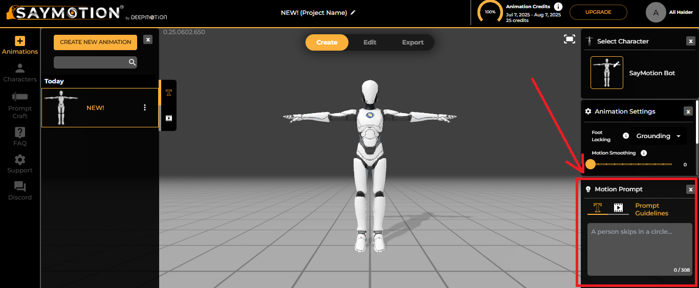 Click on “Motion Prompt”