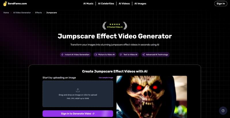 SendFame AI Jumpscare Video Generator