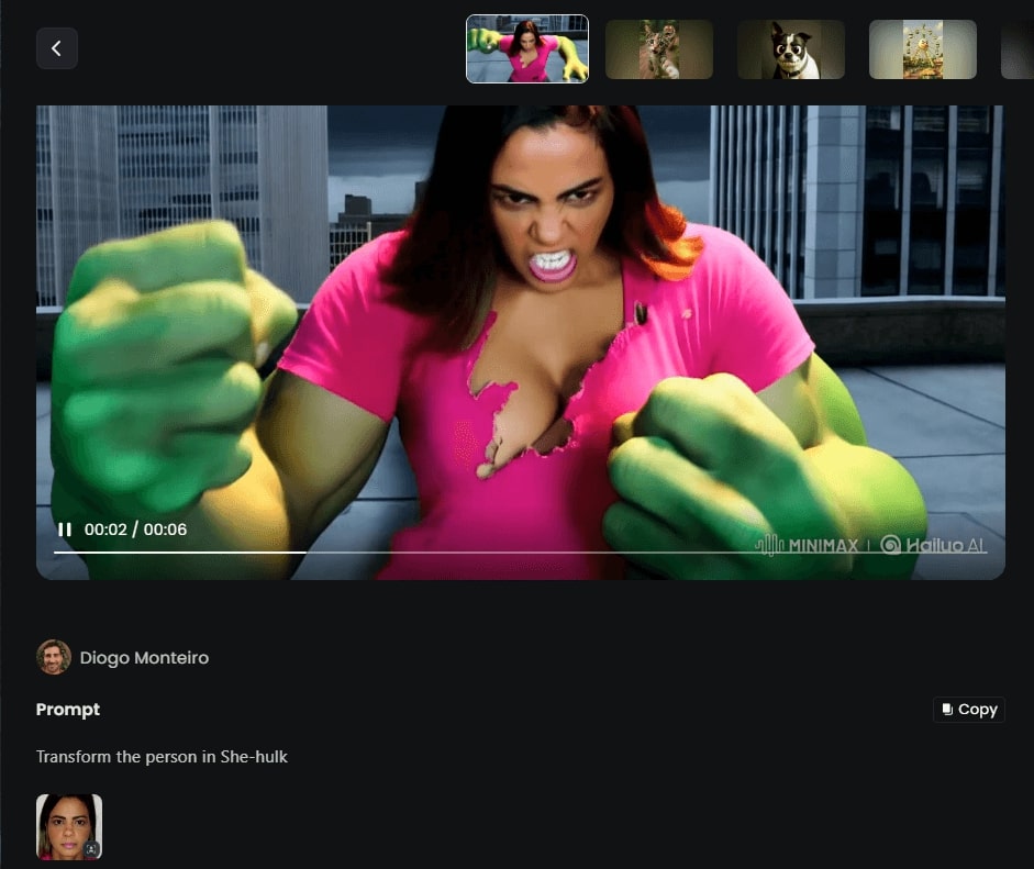 Hailuo AI She Hulk Transformation