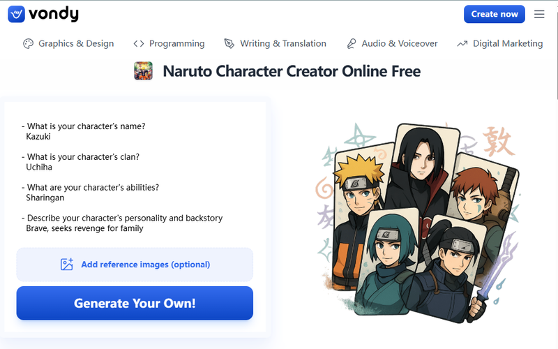 Vondy Naruto Character Creator Online Free