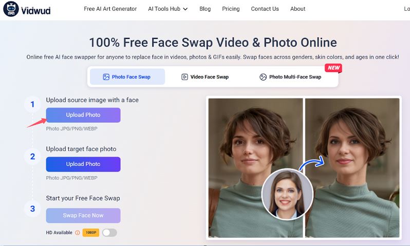 Use Vidwud for Photo and Video Face Swap - Step 1