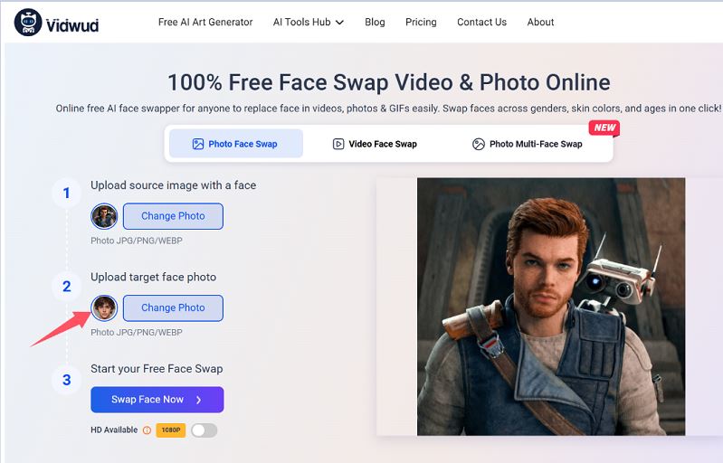 Use Vidwud for Photo and Video Face Swap - Step 2