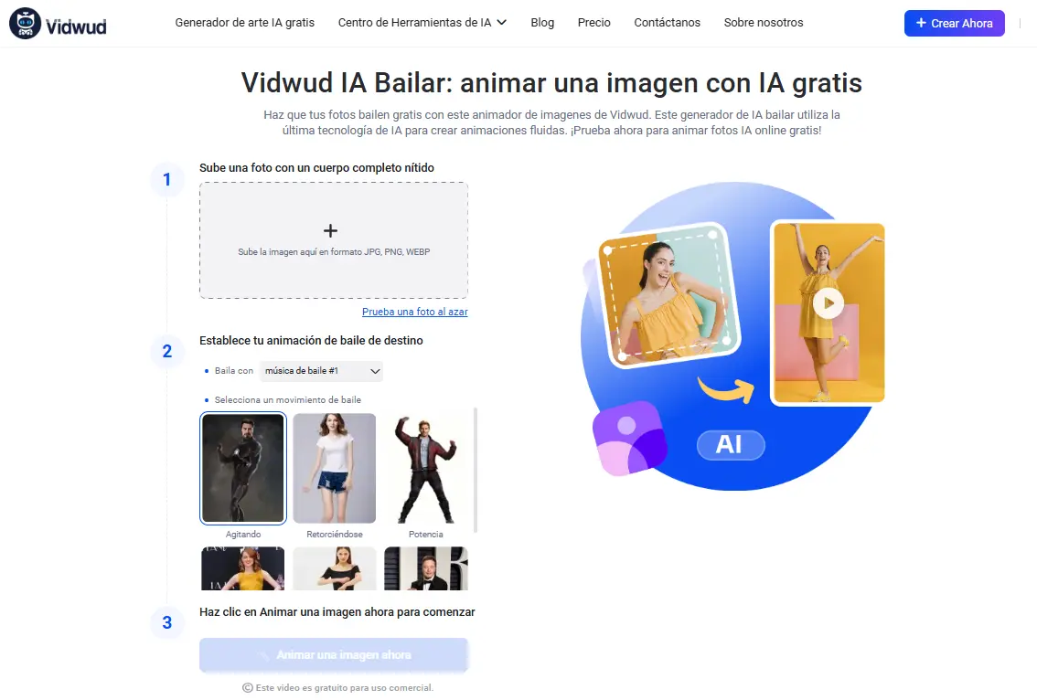 Cómo animar una imagen con Vidwud IA Bailar