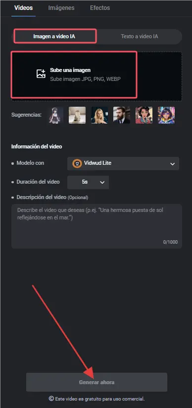 Cómo animar una imagen con Vidwud Imagen a Video-paso 3