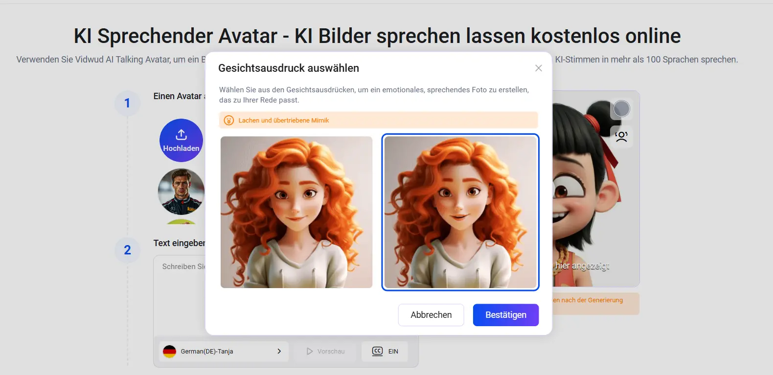 KI Sprechender Avatar - Gesichtsausdruck auswählen