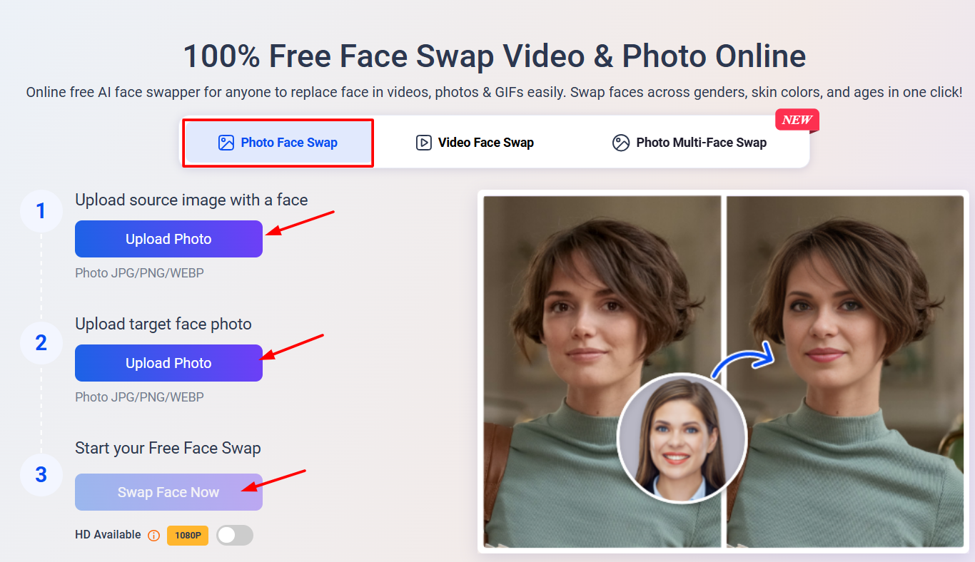 Online Free Photo Face Swap by Vidwud