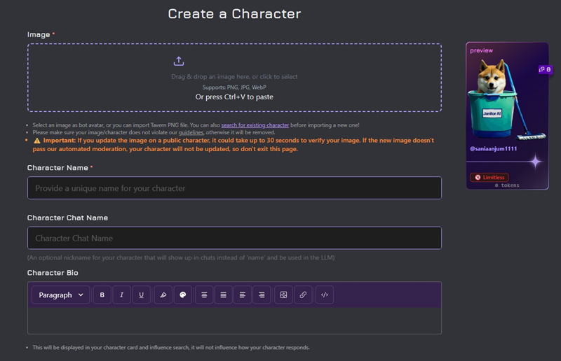 Add Character Details into the Fields in Janitor AI