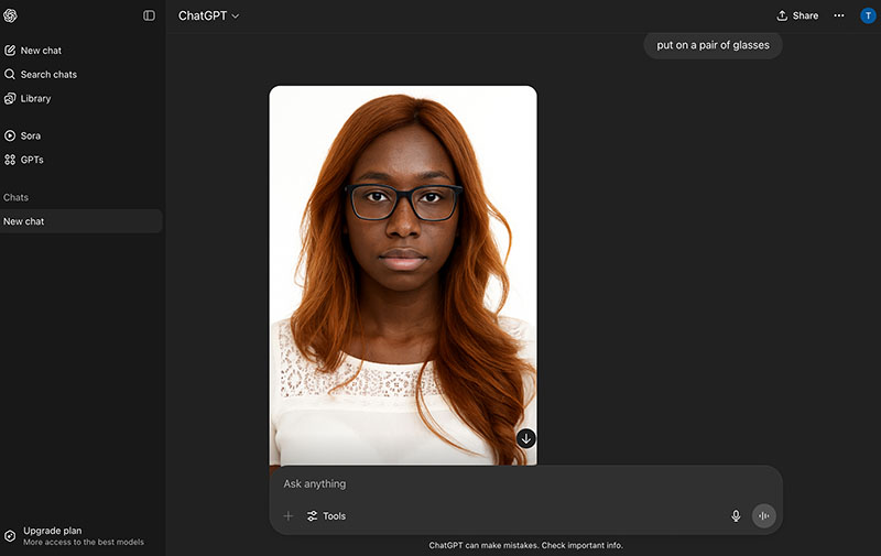 Face Swap in Lightroom ChatGPT Adjustment