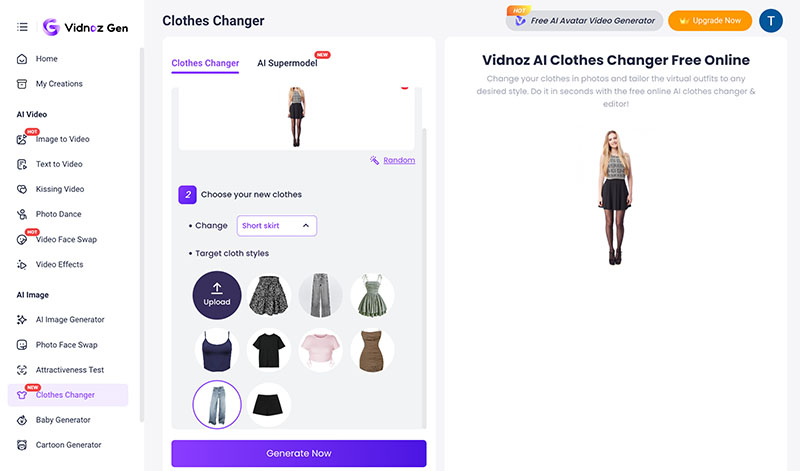 AI Outfit Generator Vidnoz Upload Photos